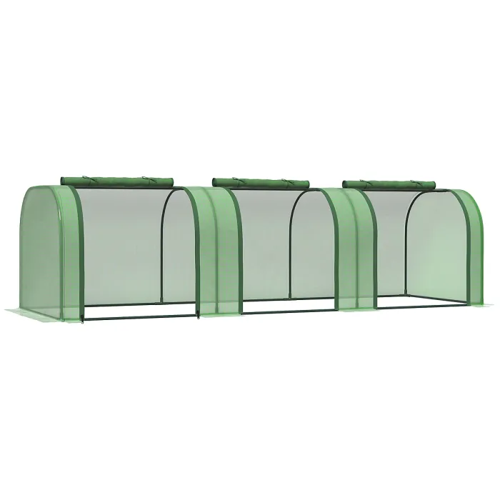 Chilli Mini Greenhouse, Small Polytunnel Green House with Zipped Doors, Steel Frame for Garden Backyard, 295 x 100 x 80cm, Green