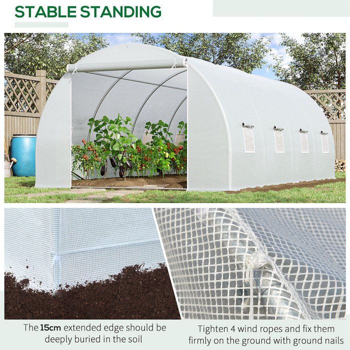 Chilli 6 x 3 x 2 m Polytunnel Greenhouse, Walk in Polytunnel Tent with Metal Frame, Zippered Door and 8 Windows for Garden