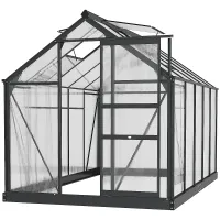 Chilli 6 x 10ft Polycarbonate Greenhouse, Large Walk-In Green House with Slide Door and Window, Garden Plants Grow House