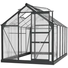 Chilli 6 x 10ft Polycarbonate Greenhouse, Large Walk-In Green House with Slide Door and Window, Garden Plants Grow House