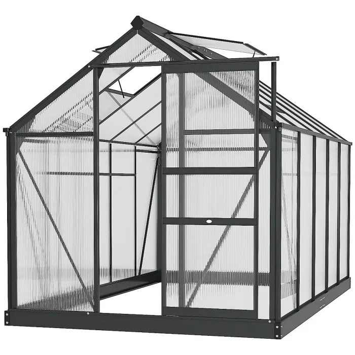 Chilli 6 x 10ft Polycarbonate Greenhouse, Large Walk-In Green House with Slide Door and Window, Garden Plants Grow House