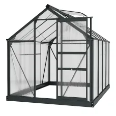 Chilli 6 x 8ft Polycarbonate Greenhouse, Large Walk-In Green House with Slide Door and Window, Garden Plants Grow House
