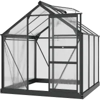 Chilli 6 x 6ft Polycarbonate Greenhouse, Large Walk-In Green House with Slide Door and Window, Garden Plants Grow House