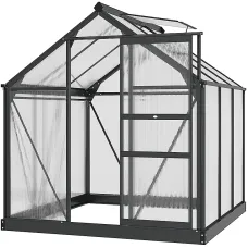 Chilli 6 x 6ft Polycarbonate Greenhouse, Large Walk-In Green House with Slide Door and Window, Garden Plants Grow House