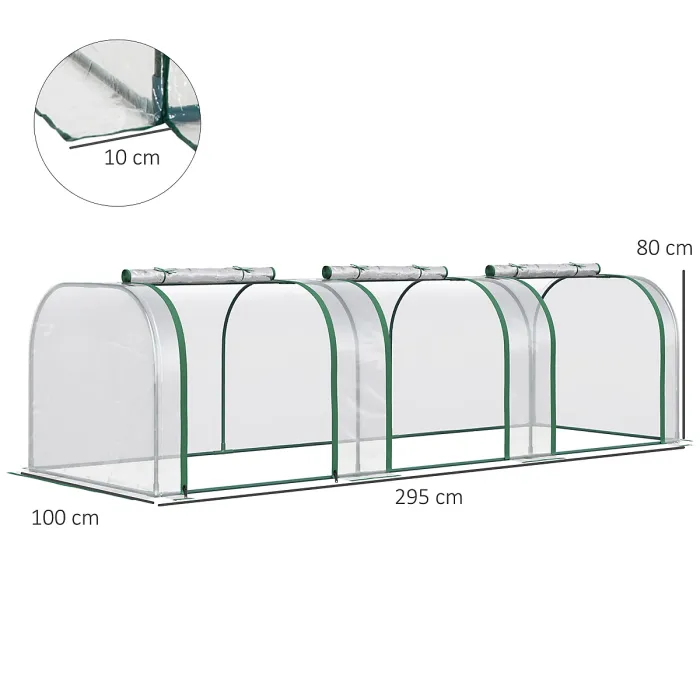 Chilli PVC Tunnel Greenhouse Green Grow House Steel Frame for Garden Backyard with Zipper Doors 295x100x80 cm, Clear