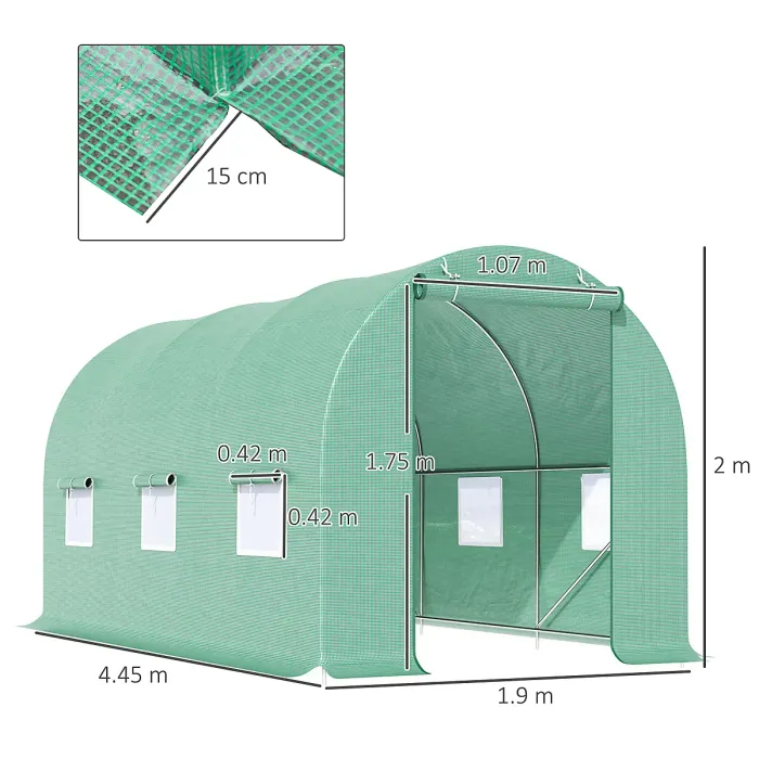 Chilli 4.5m x 2m x 2m Walk-in Tunnel Greenhouse Garden Plant Growing House with Door and Ventilation Window, Green