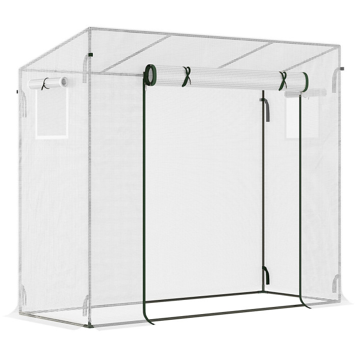 Chilli Tomato Greenhouse Walk-in Garden Greenhouse with Pent Roof, Roll-up Door, Mesh Window for Plants Flowers Herbs Grow