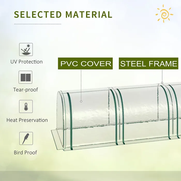 Chilli Mini Greenhouse, Small Polytunnel Green House with Zipped Doors, Steel Frame for Garden Backyard, 395 x 100 x 80cm, Clear