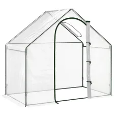 Chilli Walk In PVC Greenhouse Garden Outdoor Flower Planter Steel Frame w/ Zipped Door & Window 180 x 100 x 168CM Clear