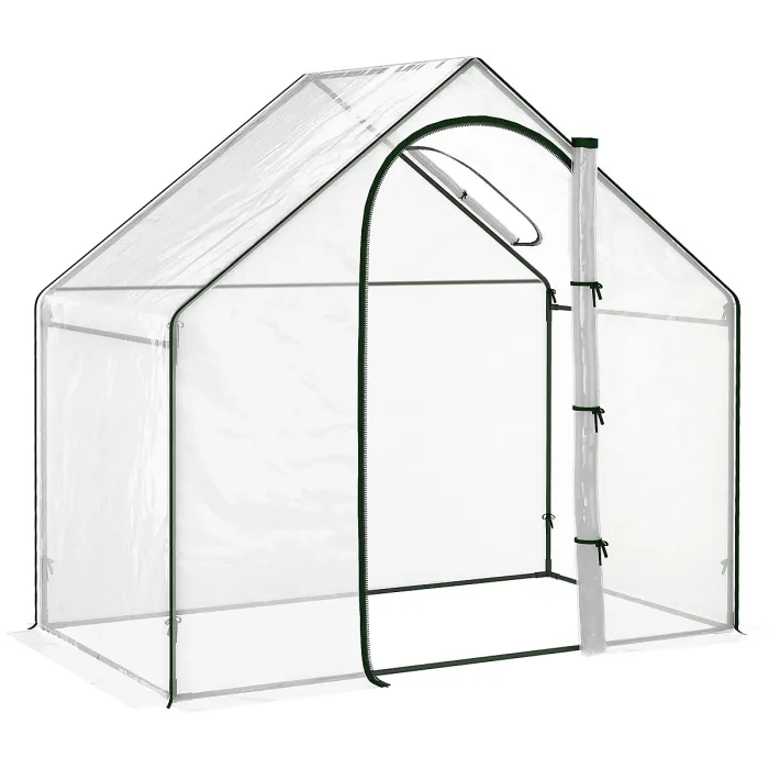 Chilli Walk In PVC Greenhouse Garden Outdoor Flower Planter Steel Frame w/ Zipped Door & Window 180 x 100 x 168CM Clear