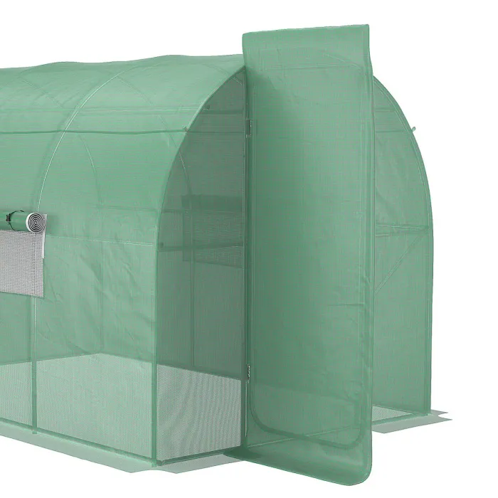 Chilli Large Polytunnel Walk In Greenhouse, Plant Gardening Tunnel Green House with Metal Hinged Door, Galvanised Steel Frame