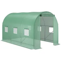 Chilli 3.5 x 2m Walk-In Polytunnel Greenhouse, with Steel Frame, PE Cover, Roll-Up Door and 6 Windows, Green