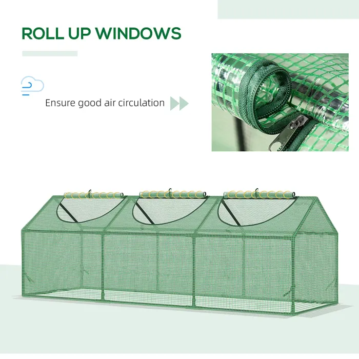 Chilli Mini Greenhouse, Small Plant Grow House for Outdoor with Durable PE Cover, Observation Windows, 180 x 60 x 60 cm, Green