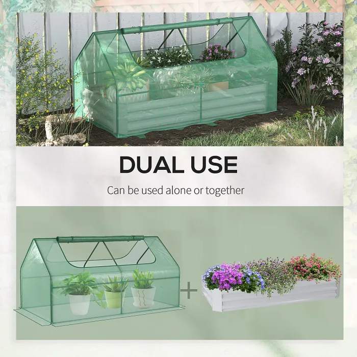 Chilli Raised Garden Bed with Greenhouse, Steel Planter Box with Plastic Cover, Roll Up Window, Dual Use for Flowers, Vegetables