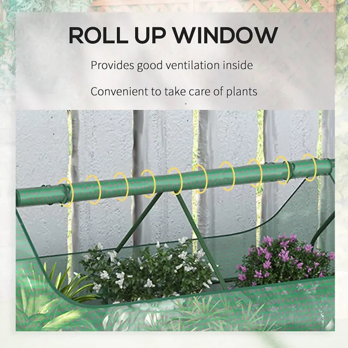 Chilli Raised Garden Bed with Greenhouse, Steel Planter Box with Plastic Cover, Roll Up Window, Dual Use for Flowers, Vegetables
