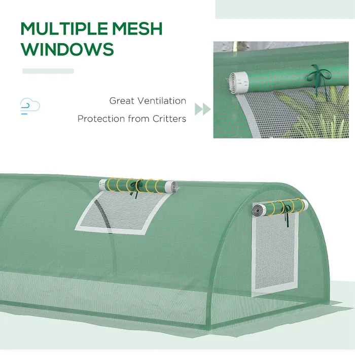 Chilli Mini Greenhouse, Portable Tunnel Green House, Green Grow House Steel Frame with 5 Mesh Windows, 3 M, Green