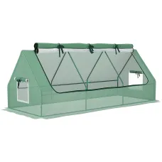 Chilli Portable Small Polytunnel, Mini Greenhouse with Mesh Windows for Indoor and Outdoor, 240x90x90cm, Green