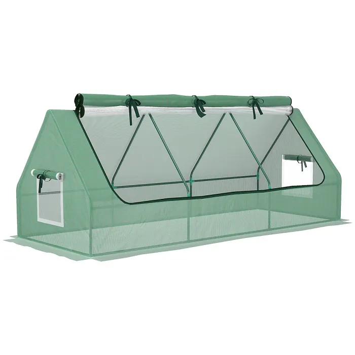 Chilli Portable Small Polytunnel, Mini Greenhouse with Mesh Windows for Indoor and Outdoor, 240x90x90cm, Green