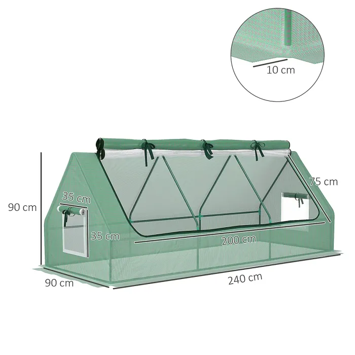 Chilli Portable Small Polytunnel, Mini Greenhouse with Mesh Windows for Indoor and Outdoor, 240x90x90cm, Green