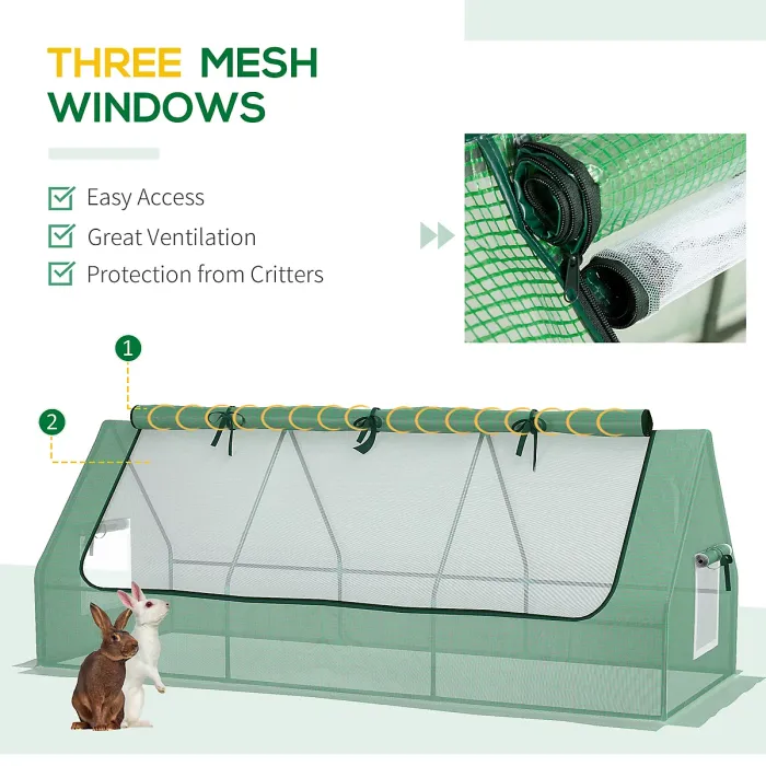 Chilli Portable Small Polytunnel, Mini Greenhouse with Mesh Windows for Indoor and Outdoor, 240x90x90cm, Green