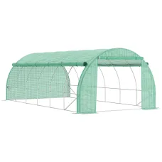 Chilli Polytunnel Greenhouse Walk-in Grow House Tent with Roll-up Sidewalls, Zipped Door and 12 Windows, 6x3x2m Green