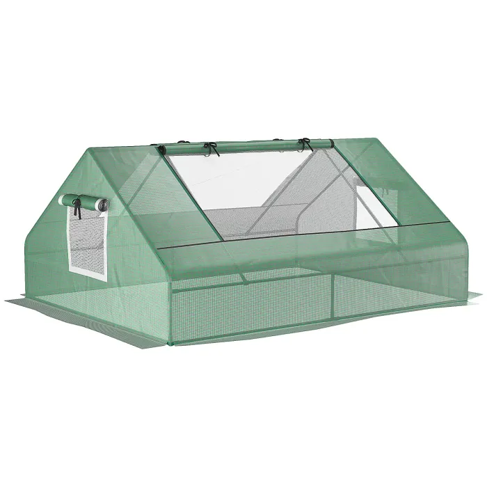 Chilli Mini Greenhouse, Portable Garden Small Greenhouse with Zipped Windows and Door, 180 x 140 x 80cm, Dark Green