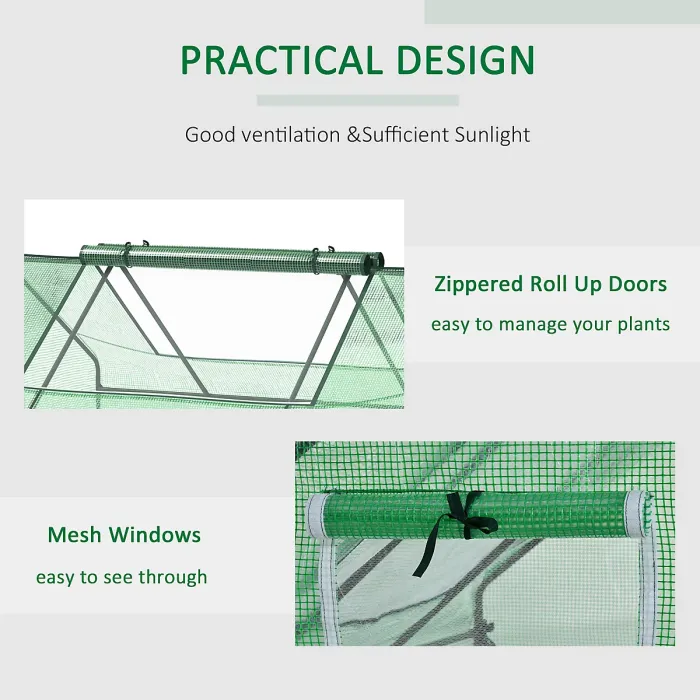 Chilli Mini Greenhouse, Portable Garden Small Greenhouse with Zipped Windows and Door, 180 x 140 x 80cm, Dark Green