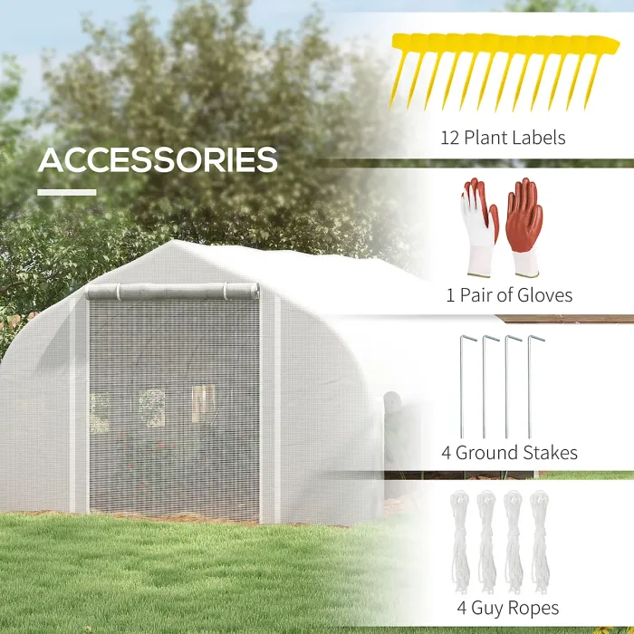 Chilli 4 x 3(m) Walk-in Polytunnel Greenhouse, Zipped Roll Up Sidewalls, Mesh Door, 8 Mesh Windows, Tunnel Warm House Tent