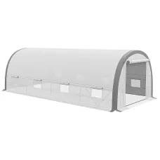 Chilli 6 x 3(m) Polytunnel Greenhouse with Upgraded Structure, Mesh Door and Windows, 15 Plant Labels, White