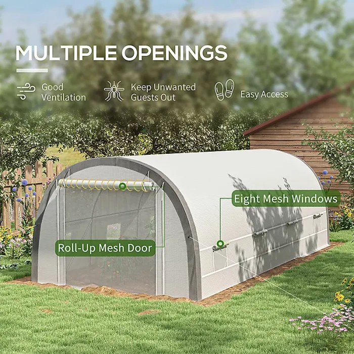 Chilli 6 x 3(m) Polytunnel Greenhouse with Upgraded Structure, Mesh Door and Windows, 15 Plant Labels, White