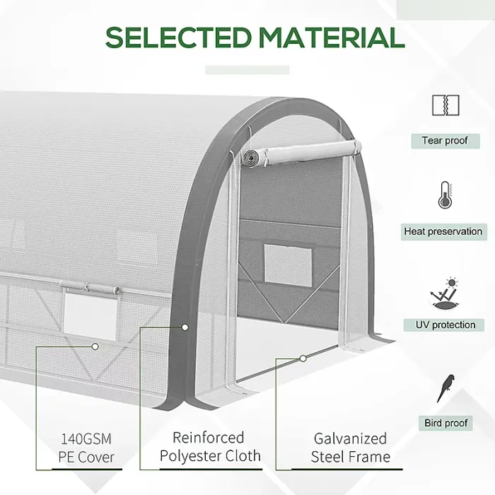 Chilli 6 x 3(m) Polytunnel Greenhouse with Upgraded Structure, Mesh Door and Windows, 15 Plant Labels, White
