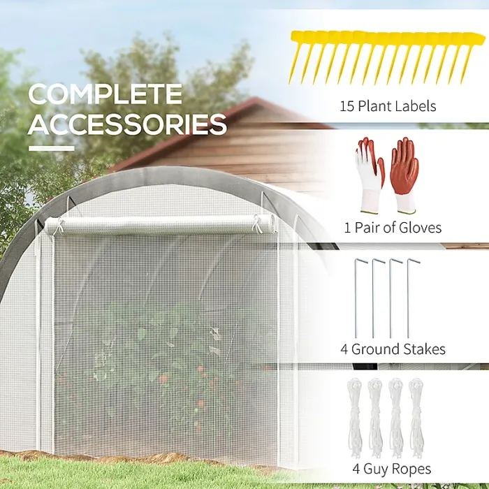 Chilli 6 x 3(m) Polytunnel Greenhouse with Upgraded Structure, Mesh Door and Windows, 15 Plant Labels, White