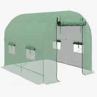 Chilli Walk-In Garden Polytunnel Greenhouse with Steel Frame, PE Cover, Roll-Up Door and 4 Windows, 2.5 x 2m, Green