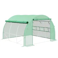 Chilli Polytunnel Greenhouse Walk-in Grow House Tent with Roll-up Sidewalls, Zipped Door and 6 Windows, 3x3x2m Green