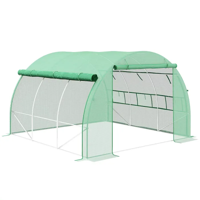 Chilli Polytunnel Greenhouse Walk-in Grow House Tent with Roll-up Sidewalls, Zipped Door and 6 Windows, 3x3x2m Green