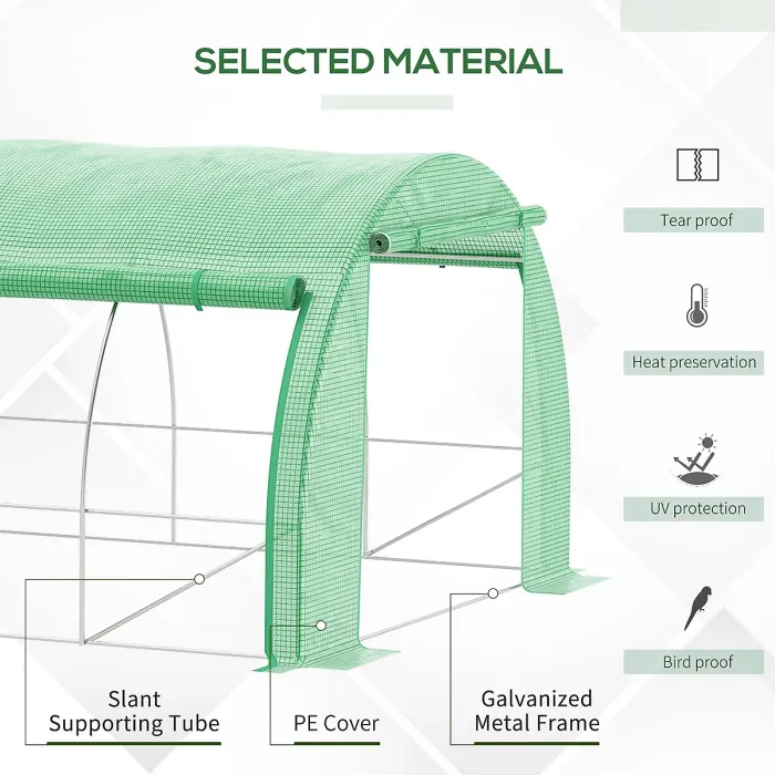 Chilli Polytunnel Greenhouse Walk-in Grow House Tent with Roll-up Sidewalls, Zipped Door and 6 Windows, 3x3x2m Green