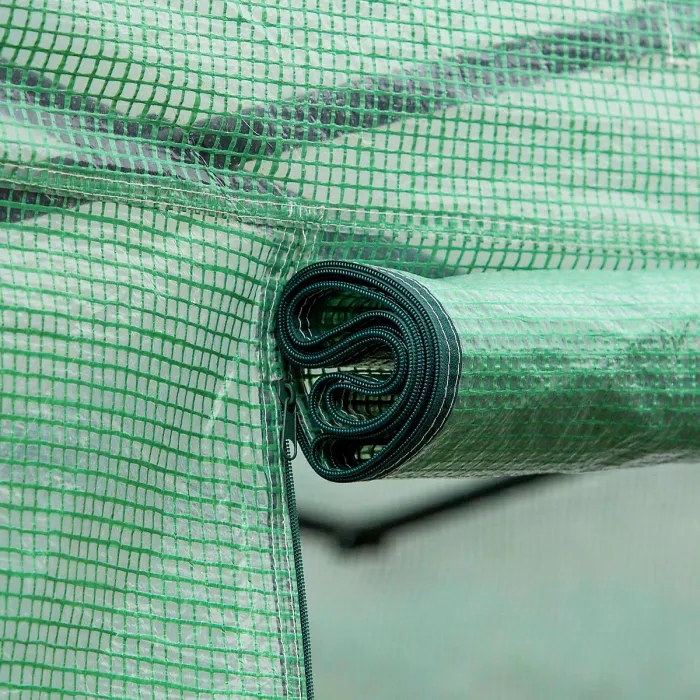 Chilli Polytunnel Greenhouse Walk-in Grow House Tent with Roll-up Sidewalls, Zipped Door and 6 Windows, 3x3x2m Green