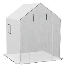 Chilli Greenhouse Cover Replacement Walk-in PE Hot House Cover with Roll-up Door and Windows, 140 x 143 x 190cm, White