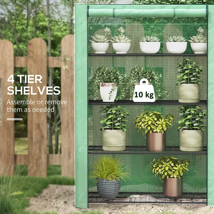 Chilli 4 Tier Mini Greenhouse with Reinforced PE Cover, Portable Indoor Outdoor Green House with Roll-up Door and Wire Shelves