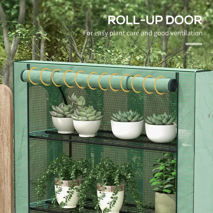 Chilli 4 Tier Mini Greenhouse with Reinforced PE Cover, Portable Indoor Outdoor Green House with Roll-up Door and Wire Shelves