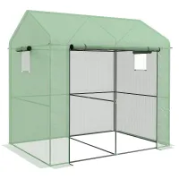 Chilli Greenhouse, Walk-in Garden Grow House with Roll-up Door and Mesh Windows, 200 x 140 x 200cm, Green