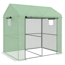 Chilli Greenhouse, Walk-in Garden Grow House with Roll-up Door and Mesh Windows, 200 x 140 x 200cm, Green