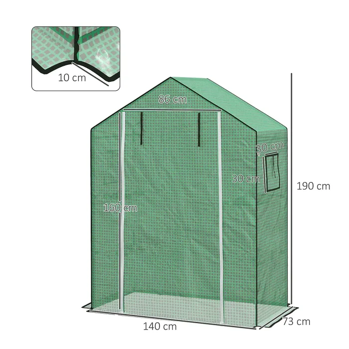 Chilli Greenhouse Cover Replacement Walk-in PE Hot House Cover with Roll-up Door and Windows, 140 x 73 x 190cm, Green