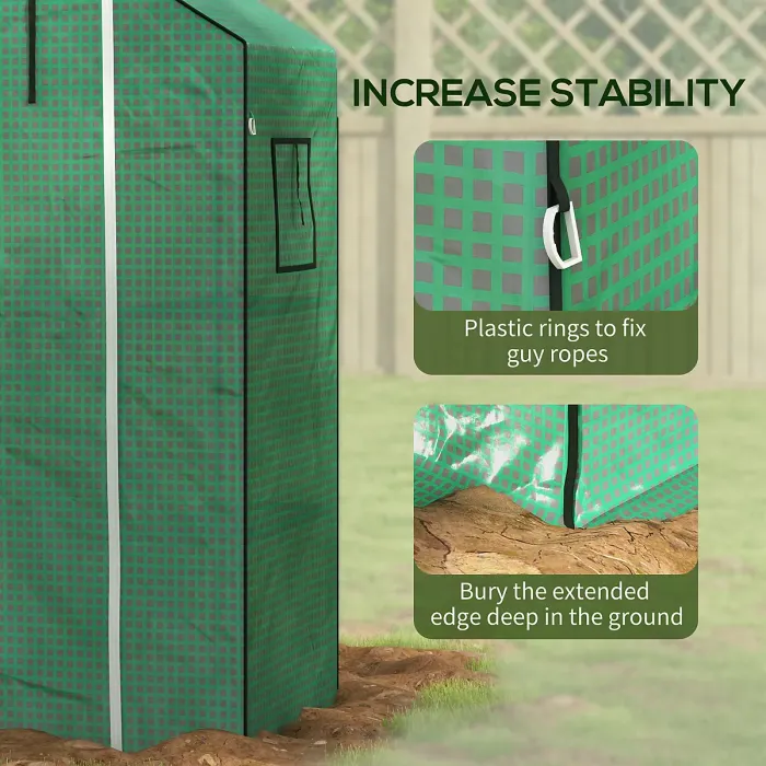 Chilli Greenhouse Cover Replacement Walk-in PE Hot House Cover with Roll-up Door and Windows, 140 x 73 x 190cm, Green
