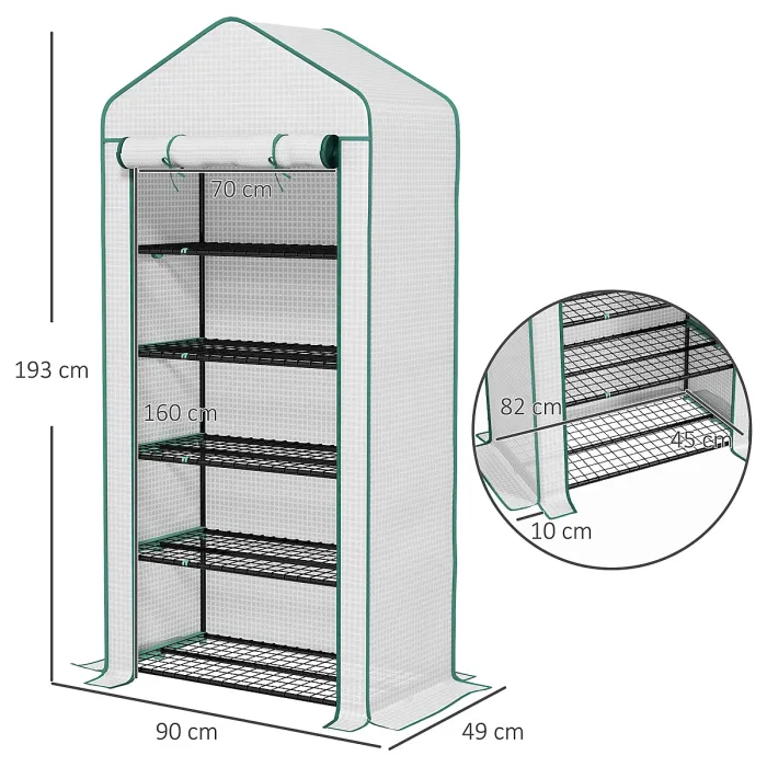 Chilli 5 Tier Widened Mini Greenhouse with Reinforced PE Cover, Portable Indoor Outdoor Green House with Roll-up Door