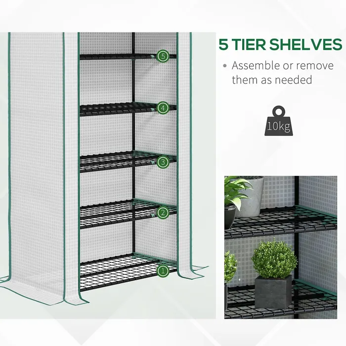 Chilli 5 Tier Widened Mini Greenhouse with Reinforced PE Cover, Portable Indoor Outdoor Green House with Roll-up Door