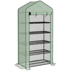 Chilli 5 Tier Widened Mini Greenhouse with Reinforced PE Cover, Portable Indoor Outdoor Green House with Roll-up Door