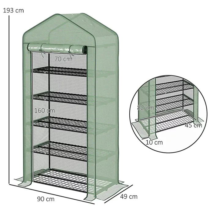 Chilli 5 Tier Widened Mini Greenhouse with Reinforced PE Cover, Portable Indoor Outdoor Green House with Roll-up Door
