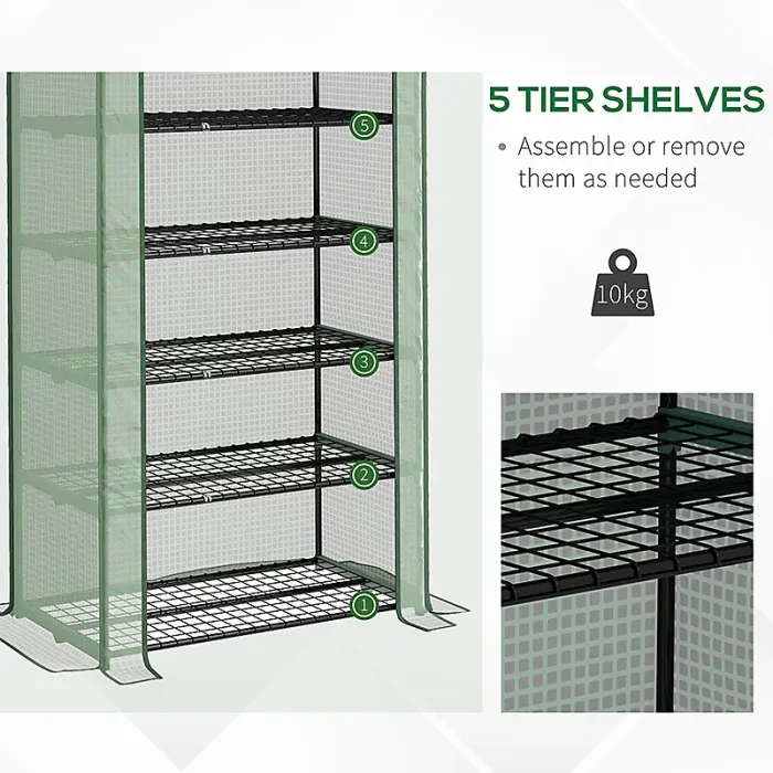 Chilli 5 Tier Widened Mini Greenhouse with Reinforced PE Cover, Portable Indoor Outdoor Green House with Roll-up Door