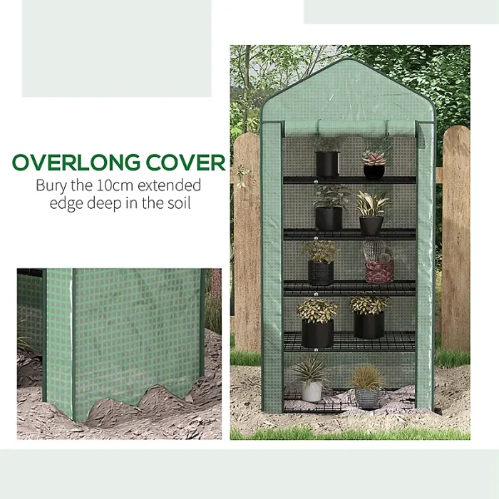 Chilli 5 Tier Widened Mini Greenhouse with Reinforced PE Cover, Portable Indoor Outdoor Green House with Roll-up Door
